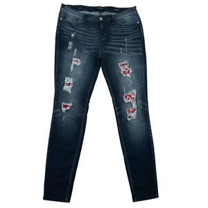 Judy Blue Red Handkerchief Distressed Stretch Skinny Fit Jeans Women Sz. 15/32